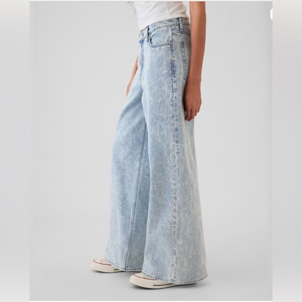 GAP Mid Rise Baggy Wide Leg Studded Jeans